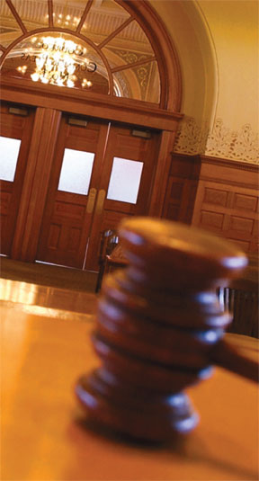image of a gavel in a courtroom